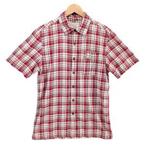Remington Arms 1816 Shirt Mens Red White Plaid Short Sleeve Cotton Size M